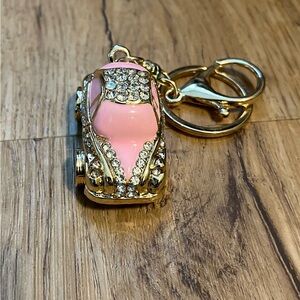 Pink and rhinestone key chain/ bag tag